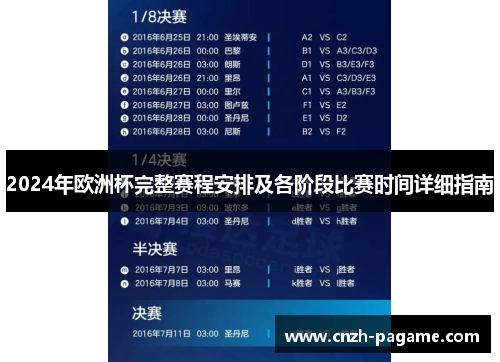 2024年欧洲杯完整赛程安排及各阶段比赛时间详细指南