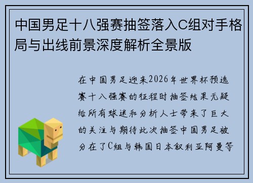 中国男足十八强赛抽签落入C组对手格局与出线前景深度解析全景版